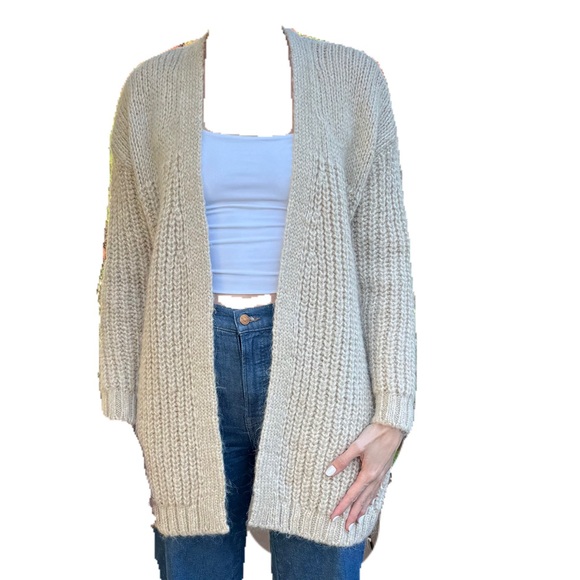 Zara oversized open front cable knit cardigan sweater, color ecru, size small - Picture 5 of 6